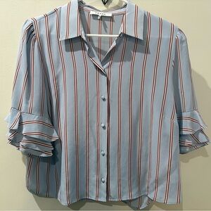 Frame Silk button down Blue with Red Striped Blouse new with tags